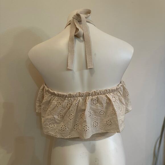 Knit Strapless Cropped Top sz L Eyelet Details cottagecore Whimsy - Picture 3 of 6